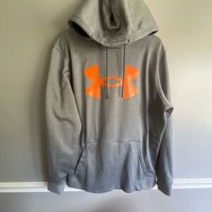 Men’s Under Armour Loose Hoodie sweatshirt size Medium M big logo gray orange